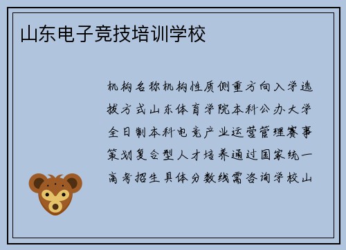 山东电子竞技培训学校